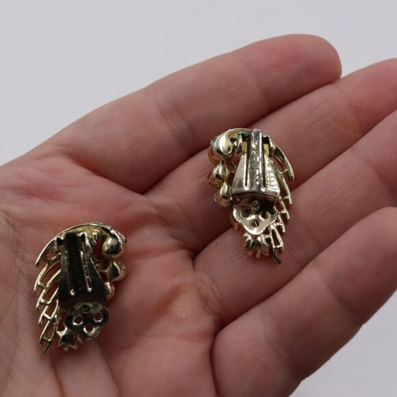 Lisner Vintage Pearl Rhinestone Clip-On Earrings 1" - Iridescent Costume - Picture 5 of 10